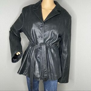 Raffaelo Leather Jacket Black Belted Size XL